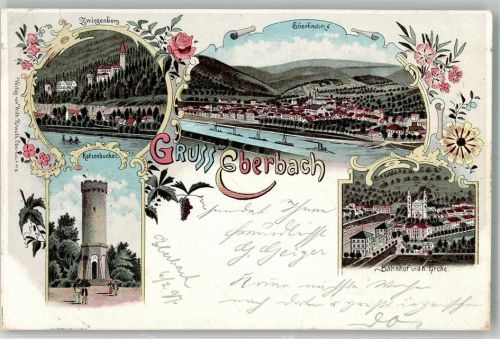 Eberbach 1897 Katzenbuckel Bahnhof Kirche Zwingenberg