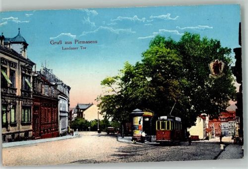 Pirmasens 1919 Landauer Tor Straßenbahn Litfaßsäule