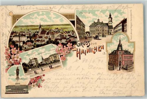 Hainichen 1899 Marktplatz Gellert-Denkmal Post