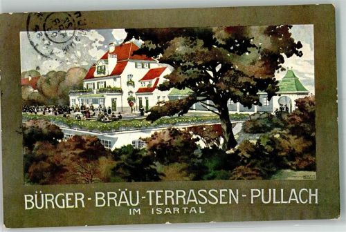 Pullach 1906 Gasthaus Bürger-Bräu-Terrassen signiert Passepartout