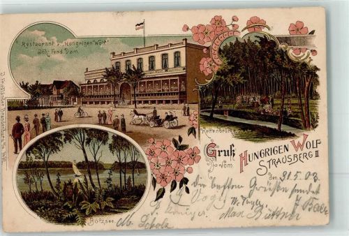 Strausberg 1903 Bötzsee Gasthaus z. Hugrigen Wolf