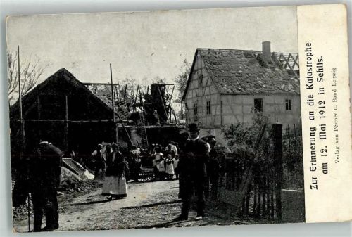 04425 O7101 Sehlis 1912 Foto AK Unwetter-Katastrophe in Sehlis 12. Mai 1912 Zerstörte Wohnhäuser