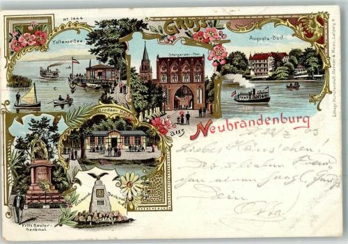 Neubrandenburg 1903 Fritz Reuter-Denkmal Brodaer Holz Tollense-See Augusta-Bad