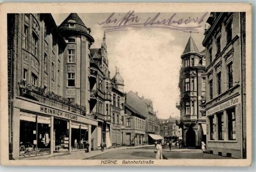 Herne 1916 Bahnhofstraße Gasthaus Plate Ladengeschäft Heiland