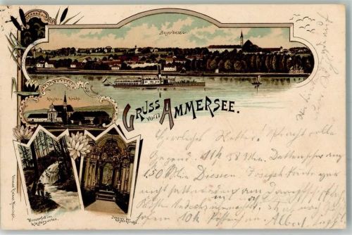 Dießen 1896 Beyerdiessen Klostergarten Wasserfall Klosterkirche Ammersee Salondampfer Verlag Ottmar Zieher-München