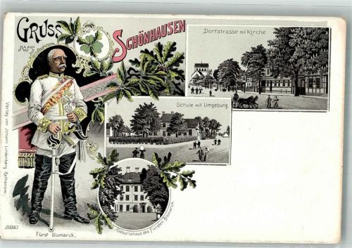 39524 O3520 Schönhausen Elbe Lithographie Dorfstraße Fürst Bismarck Geburtshaus von Fürst Bismarck