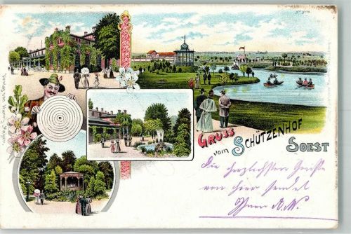 Soest 1903 Gasthaus Schützenhof Pavillon Gondelteich Garten Springbrunnen