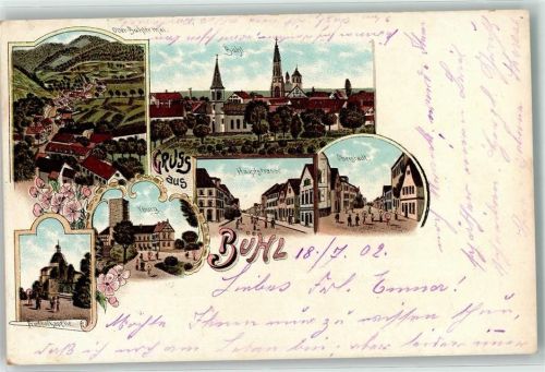 Bühl 1902 Friedhofkapelle Yburg Hauptstraße Oberstadt Ober-Bühlertal