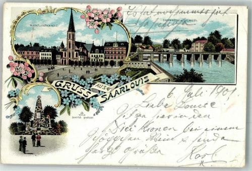 Saarlouis 1901 Markt Kath. Kirche Saarbrücke Denkmal