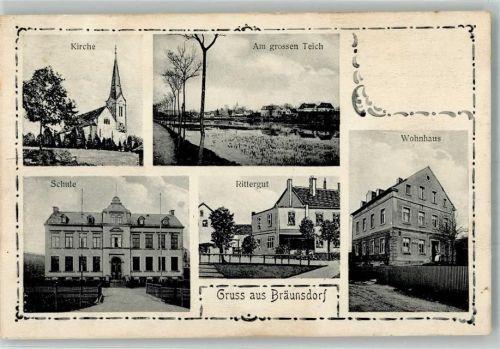 Bräunsdorf 1919 Kirche Schule Rittergut Wohnhaus