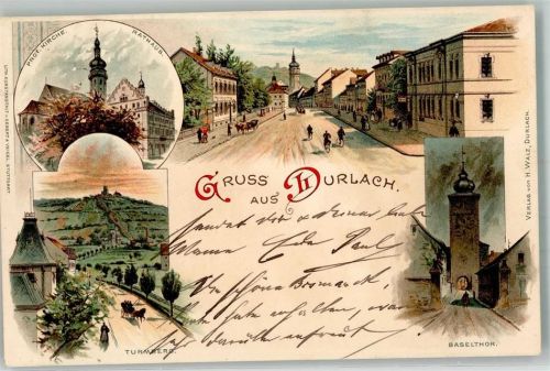 Durlach 1898 Turmberg Ev. Kirche Rathaus Baseltor