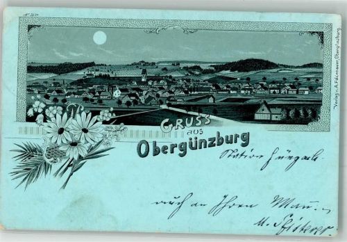 87634 W8953 Obergünzburg 1899 Gebrauchsspuren Lithographie Obergünzburg Mondschein