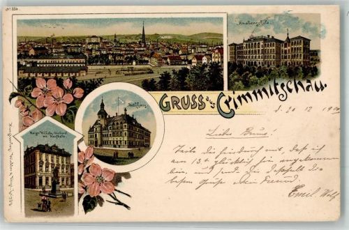 Crimmitschau 1900 Rathaus Kaiser Wilhelm-Denkmal Knabenschule