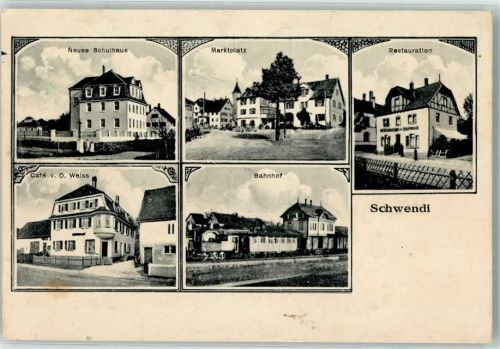 88477 W7959 Schwendi , Württ 1917 - Neues Schulhaus Bahnhof Cafe Weiss Marktplatz Gasthaus
