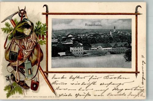 Rosenheim 1901 Wanderutensilien Inn Innbrücke Passepartout