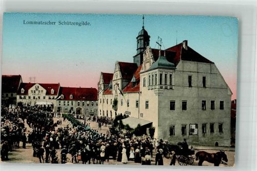 01623 O8260 Lommatzsch - Lommatzscher Schützengilde Festzug Hotel und Rathaus
