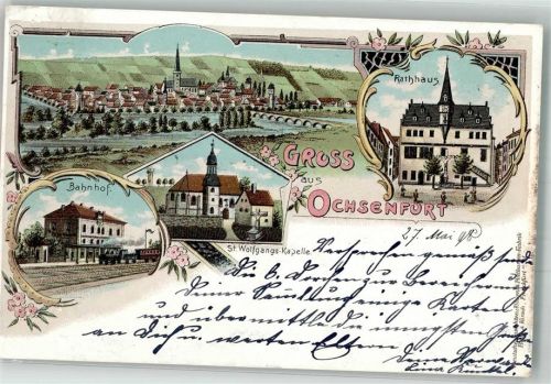 Ochsenfurt 1898 Rathaus St. Wolfgangs-Kapelle Bahnhof