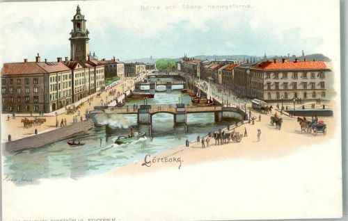 Göteborg Pferdestraßenbahn Schiffe Brücken