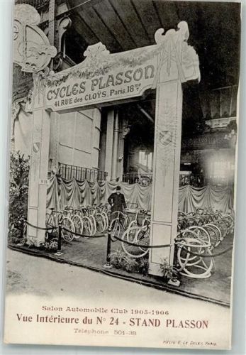 Paris 1905 Fahrräder Vue Interieure Nr. 24 Stand Plasson Salon Automobile Club 1905-1906