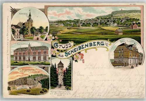 Scheibenberg 1898 Die Orgelpfeifen Rathaus Krankenhaus Königin Carola-Turm