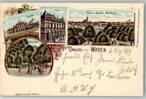 Waren 1899 Bahnhof Post Kietz-Allee