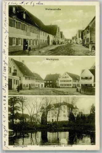 71131 W7047 Jettingen , Württ 1915 - Weberstrasse Marktplatz Schloss Stauffenberg Schlossteich Schwan