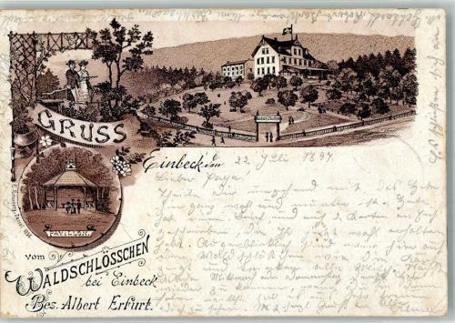 Einbeck 1897 Verläufer Druck um 1890 Gasthaus Waldschlößchen Pavillon