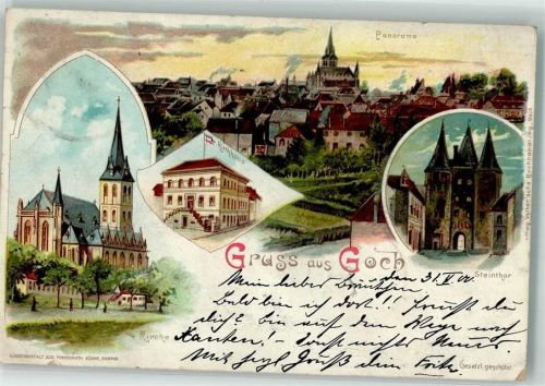 Goch 1900 Rathaus Steinthor Kirche Bahnpoststempel