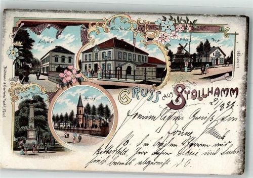 Stollhamm 1898 Lithographie Schule Harms Hotel Mühle Post Erh. II Knick