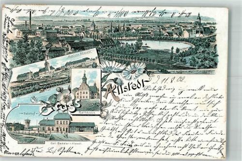 06542 O4702 Allstedt 1902 Lithographie Rathaus Bahnhof Schloss Allstedt