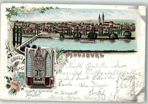 Moosburg 1898 Münsterkirche Hochaltar Isarbrücke