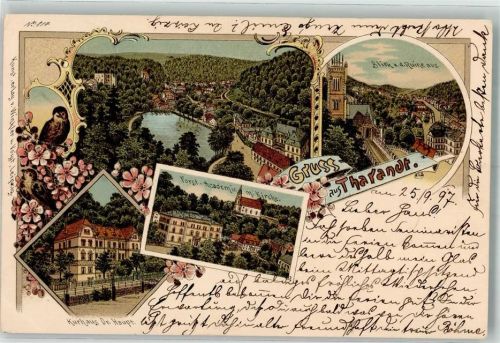 01737 O8223 Tharandt 1907 Gebrauchsspuren Eule Forst-Akademie Kurhaus Dr. Haupt Lithographie