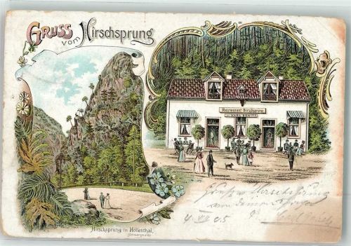 Höllental 1905 Hirschsprung Gasthaus zum Hirschsprung Bahnpost Freiburg-Donaueschingen Zg. 1563 Litho