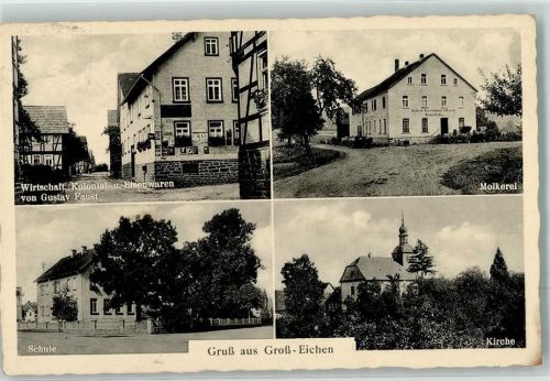 Groß-Eichen Gasthaus Faust Emailleschilder Molkerei Schule Bahnpoststempel