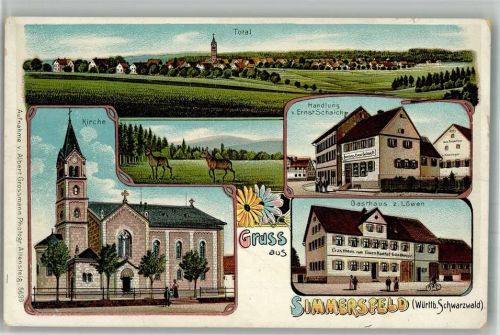 Simmersfeld Lithographie Handlung Ernst Schaich Gasthaus Zum Löwen Kirche