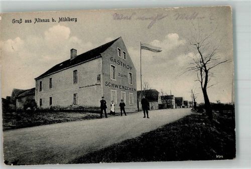 04895 O7901 Altenau b Mühlberg, Elbe Foto AK Gasthaus zum Schwenzchen Fahnenmast Fahne