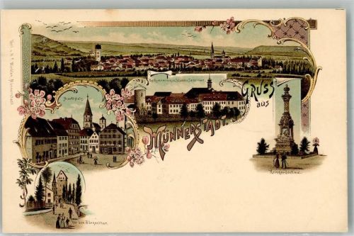 Münnerstadt Marktplatz Vor dem Jürgentor Kgl. Gymnasium Kriegerdenkmal