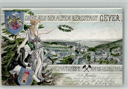 09468 O9307 Geyer 1905 BOAKC Künstlerkarte Heimatfest Geyer Wappen Bergman sign. A. Hirt