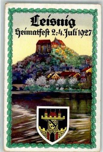 Leisnig 1927 Heimatfest 1927 Burg Mildenstein Wappen sign. Rich. Hertzsch