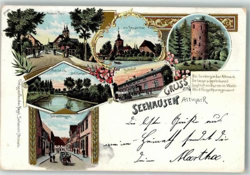 Seehausen 1901 Schillerhain Schwibbogen Bahnhof Aussichtsturm Beustertor Gedicht