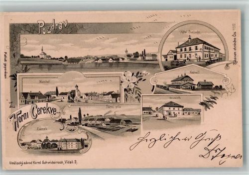 Horni Cerekev Lithographie Hotel Svoboda Neuwirt Bahnhof