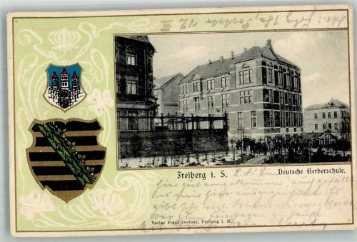 Freiberg 1910 Deutsche Gewerbeschule Wappen Passepartout