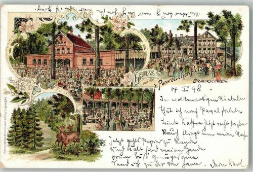Braunschweig 1898 Gasthaus Etablissement Pawelschen Holz Gartenwirtschaft