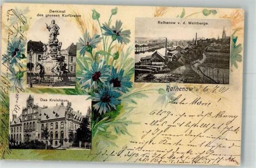 Rathenow 1900 Denkmal d. großen Kurfürsten Das Kreishaus