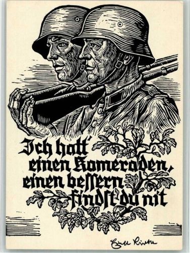 Wehrmacht Soldaten mit Stahlhelm und Gewehr : Ich hatt einen Kameraden Holzschnitt von Ernst Brke