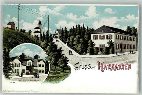 Hargarten-aux-Mines Lithographie Bahnofs-Gasthaus