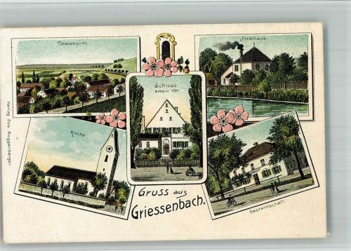 Grießenbach Lithographie Schloss Forsthaus Gasthaus Dorfkirche