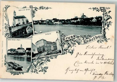 Kadelburg 1898 Zollhaus Fähre Reform. Kirche