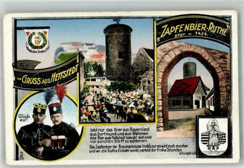Hettstedt Zapfenbier-Ruthe Bergmänner Wappen Gedicht-Vers von H. Friedrich