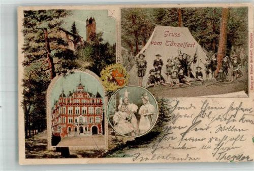 Kaufbeuren 1899 Tänzelfest Kindergruppe Rathaus Wappen Fünfknopfturm Rathaus